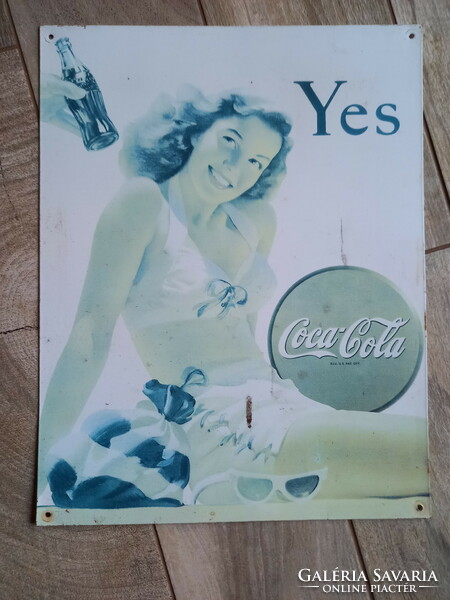 Vintázs festett acél Coca-Cola reklámtábla IV. (40,5x31,7 cm)