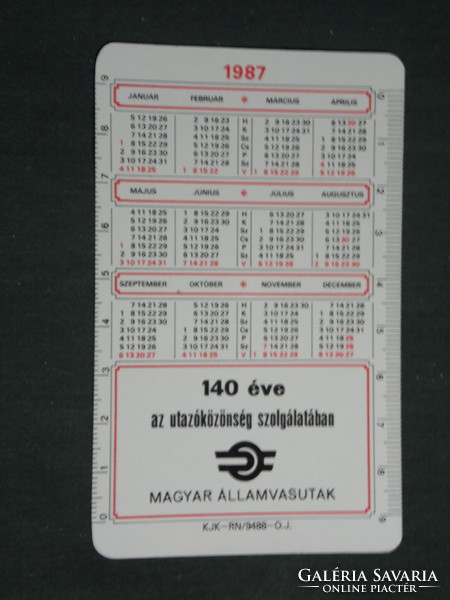 Kártyanaptár, MÁV vasút, utazás, vasútállomás, nosztalgia gőzmozdony,1987,   (3)