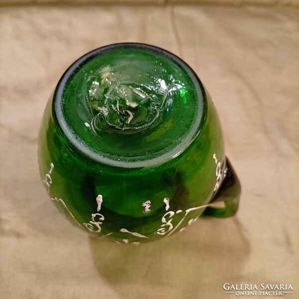 Hand painted green blown glass huta jug