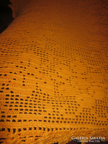 Large crocheted yellow tablecloth 150 x 160