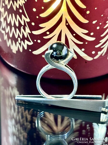 Unique silver ring with onyx stone