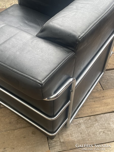 Le corbusier style vintage 1980 large club armchair with chrome frame