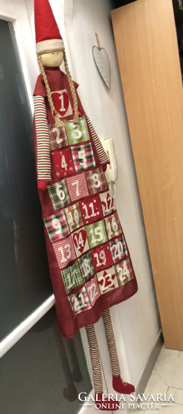 Adventi naptár, textil baba kalendárium, kézműves falinaptár 177cm magas