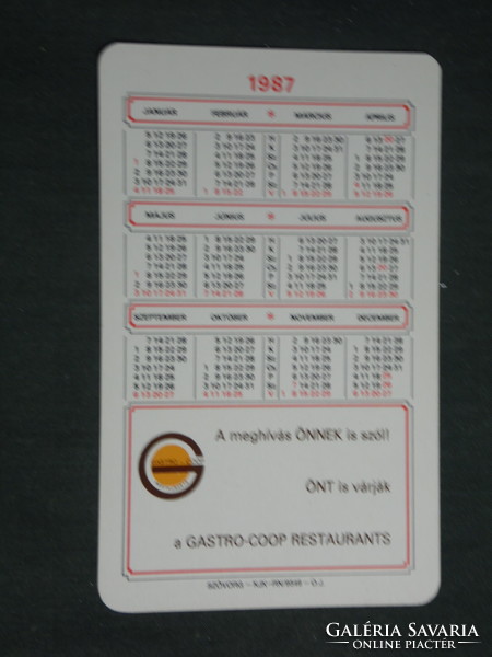 Kártyanaptár,Gastro Coop vállalat,étterem,csárda,presszó, 1987,   (3)