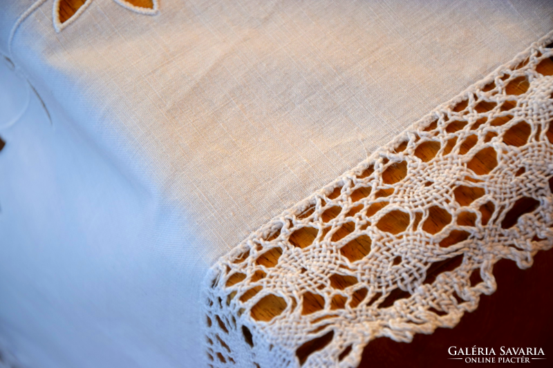 Old antique huge festive rosette embroidered tablecloth tablecloth tablecloth lace 158 x 140 cm