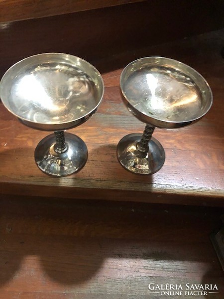 Pair of drinking glasses, silver-plated, 14 cm high.