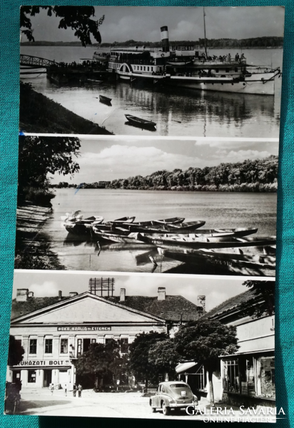 Paks, Táncsics oldalkerekes gőzhajó, folyópart,  hajók,  Béke szálló, futott képeslap, 1962