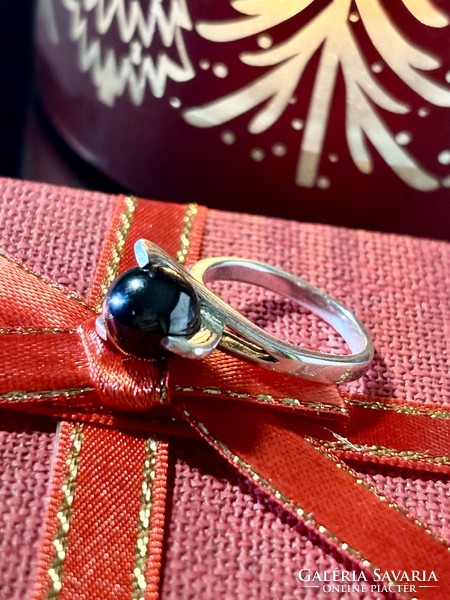 Unique silver ring with onyx stone