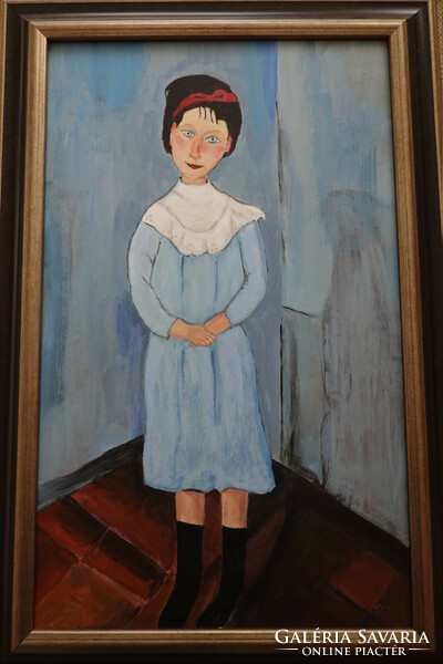 Acrylic copy of Modigliani's girl in blue painting