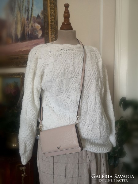 Kézzel kötött 38-40-42-es, vintage, fehér, között pulóver, handmade