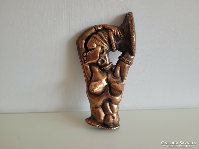 Old retro cast metal wall ornament negro woman nude mid century art deco style metal wall ornament