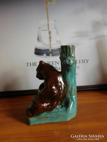 Old ceramic figural lamp - bear with honey