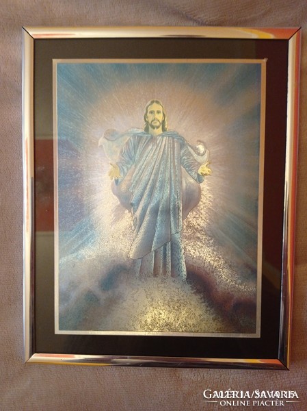 Fényes, csillogó kép, szentkép. 21,5x26 cm.