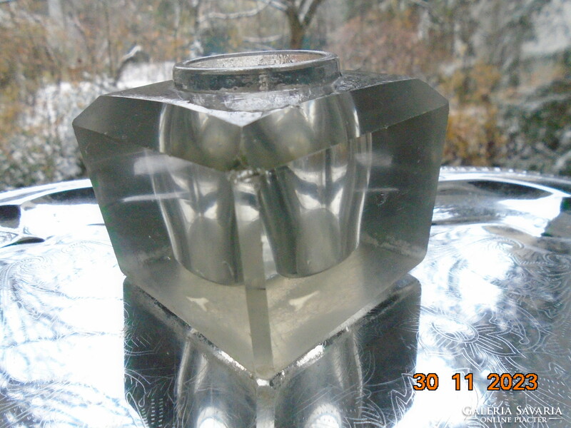 Art Deco Lapra csiszolt tömör üveg kocka tintatartó