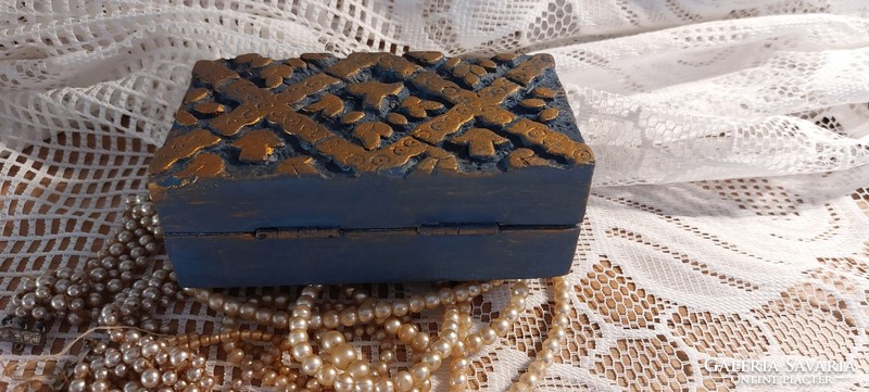 Unique handmade hand-painted wooden jewelry box, chest, box (13 x 7 x 4.5 cm)
