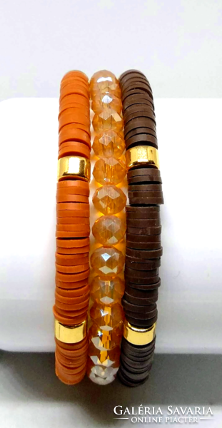 Afrikai vinil gyöngy 3 darabos karkötő  szett, barna variáció 37
