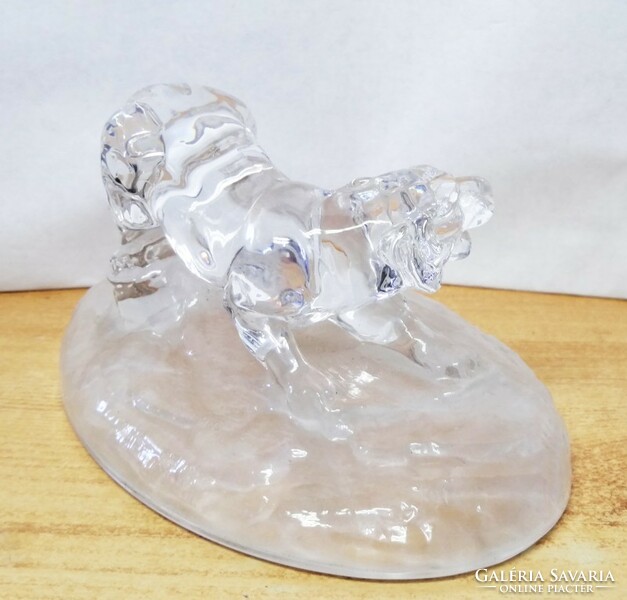 Crystal tiger statue on a matte plinth from the Rattenberg manufactory in Tyrol