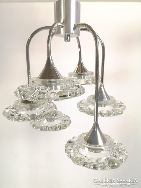 Art deco style modern design chandelier, shiny glass and silver chrome - 50192