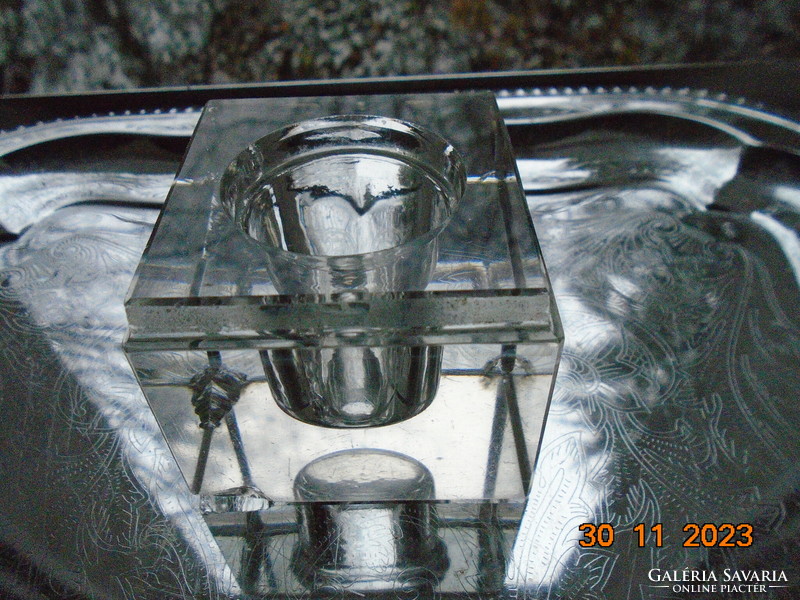 Art Deco Lapra csiszolt tömör kristály kocka tintatartó