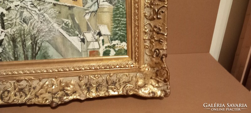 Winter still life signature painting in Brussels Art Nouveau frame can be negotiated