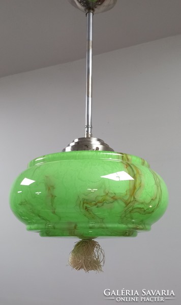 Art deco ceiling lamp with a green marble glass cover