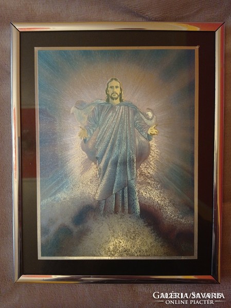 Fényes, csillogó kép, szentkép. 21,5x26 cm.