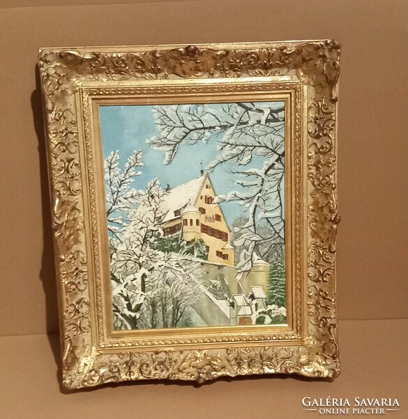 Winter still life signature painting in Brussels Art Nouveau frame can be negotiated