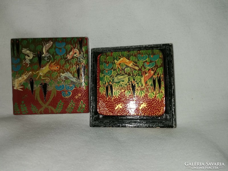 Kézzel festett orosz fa poháralátétek, eredeti dobozukban