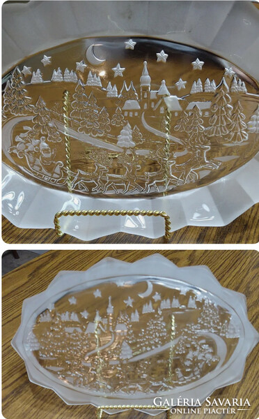 Vintage Christmas scene mikasa oval transparent and opal glass 30x19 cm offering