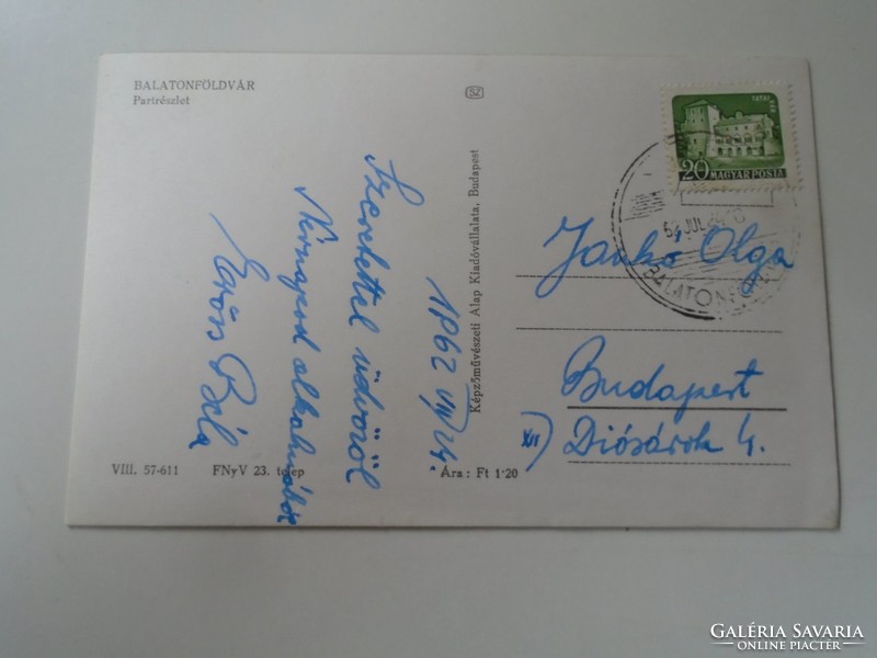 D199681 Balatonboglár old postcard signed by Béla Ersss, composer, 1961