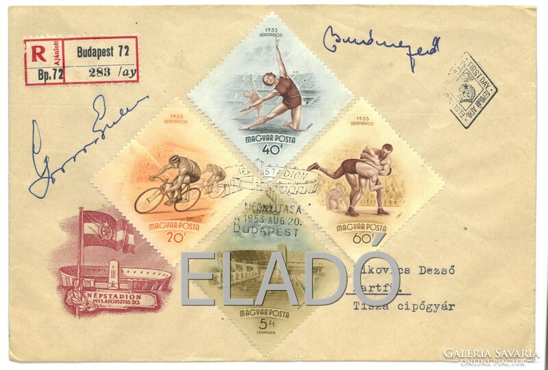 1953 Opening of the Golden Team People's Stadium dedicated commemorative envelope with occasional stamping, stamp