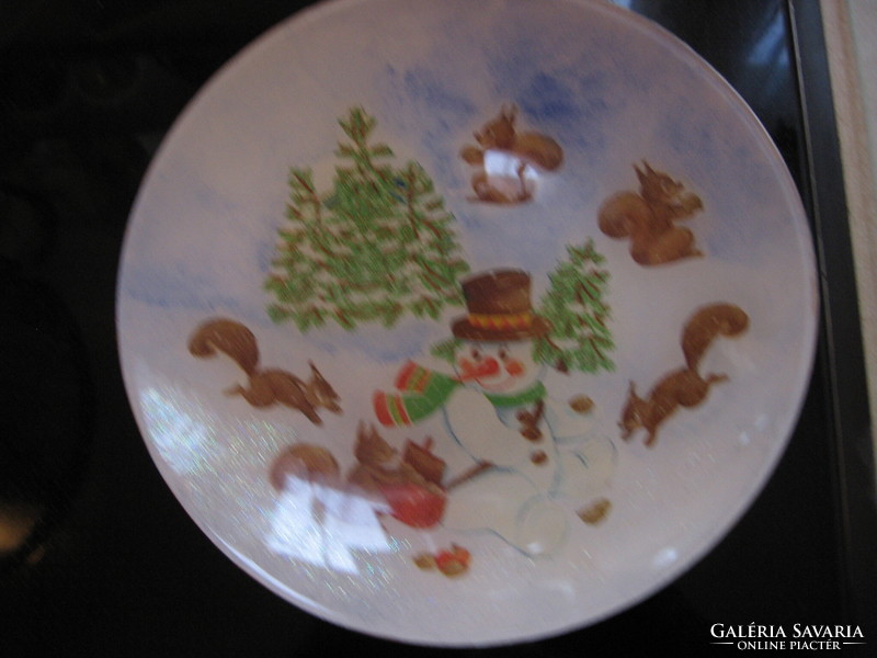 Retro hóemberes, mókusos karácsonyi üveg tál