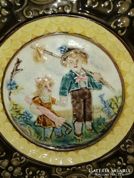 Steidl antique faience small plate with scene