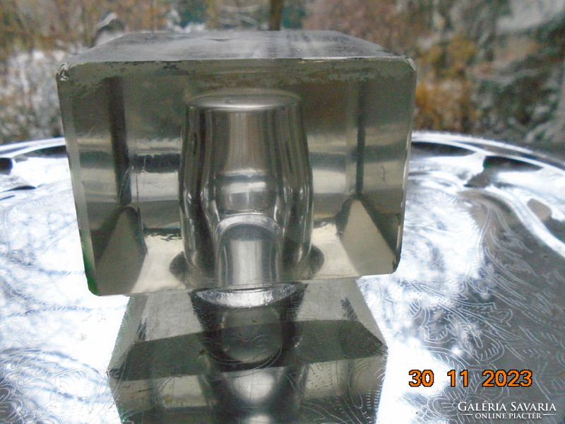 Solid glass cube inkwell polished to art deco sheet