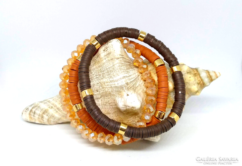 African vinyl bead 3-piece bracelet set, brown variation 37