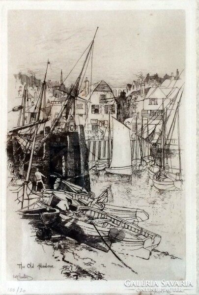 Evan charlton: old port. From the collection of Nándor Szilvásy. Etching. Evan Charlton (1904-1984)
