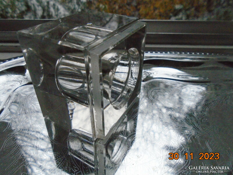 Art Deco Lapra csiszolt tömör kristály kocka tintatartó