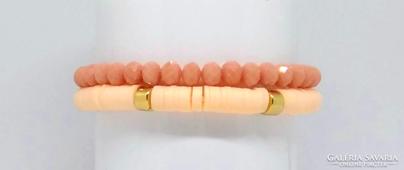 African vinyl pearl 2-piece bracelet set, peach variation 39