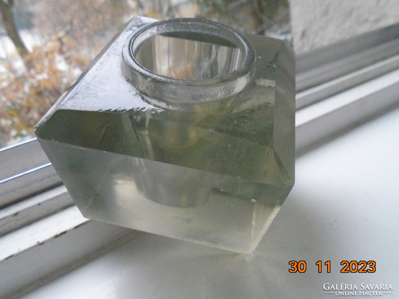 Solid glass cube inkwell polished to art deco sheet