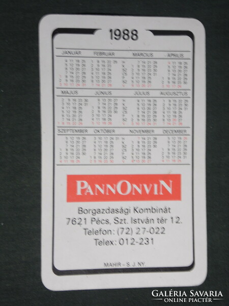 Card calendar, Pannonvin wine farm combine, Pécs, Villányi kékfrankos, 1988, (3)