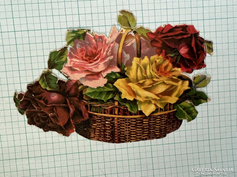 Old embossed lithograph rose basket paper decoration