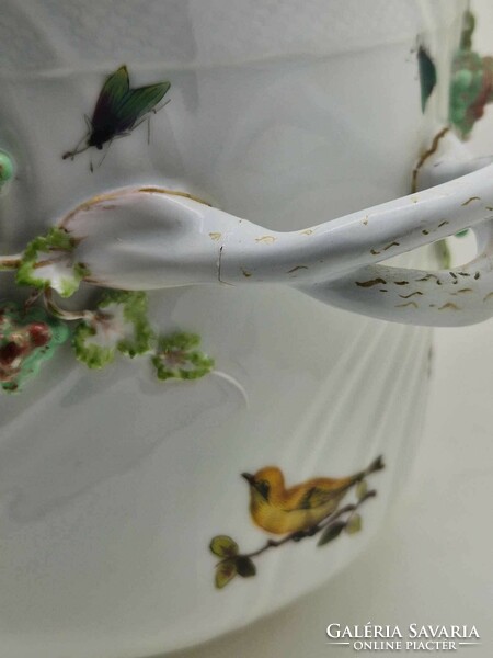 Antik meisseni Augustus Rex Helena Wolfshon virágtartó Rotschild madár minta 17cm