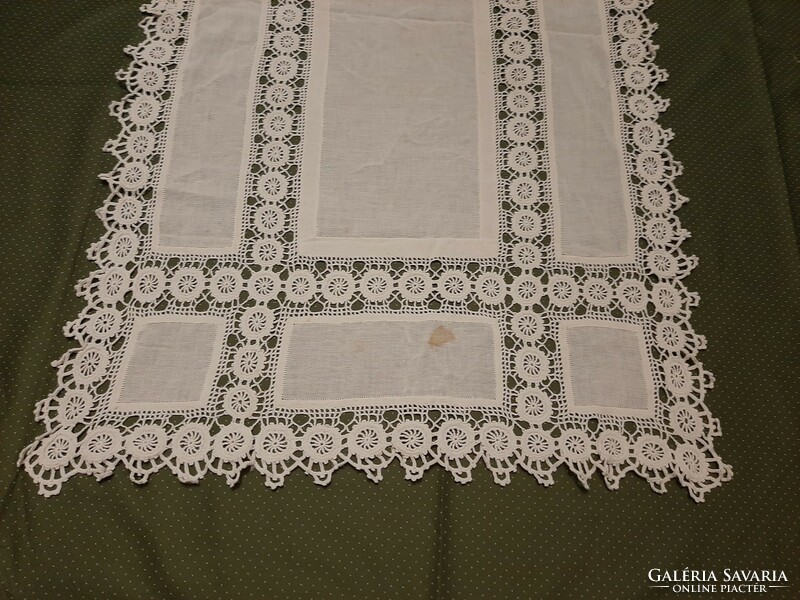 Beautiful antique crochet tablecloth with linen