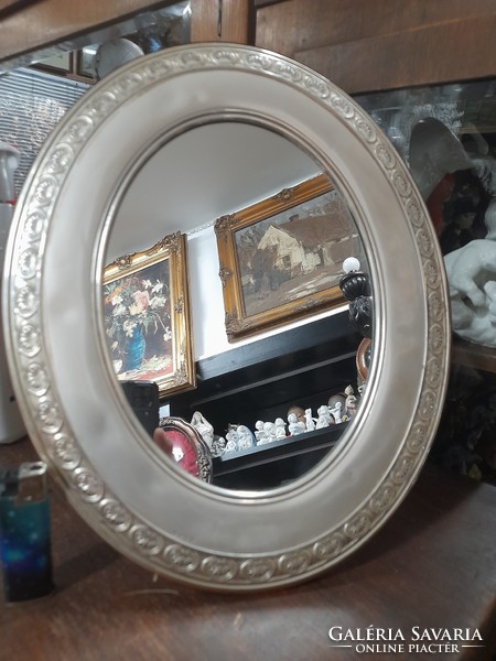 Silver framed table and wall mirror. 34.5 Cm.