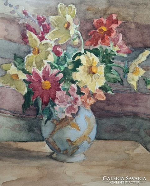 F. Sárossy Eta: Virágcsendélet (akvarell) Freytag Zoltánné, Ferenczy Valérné női festő