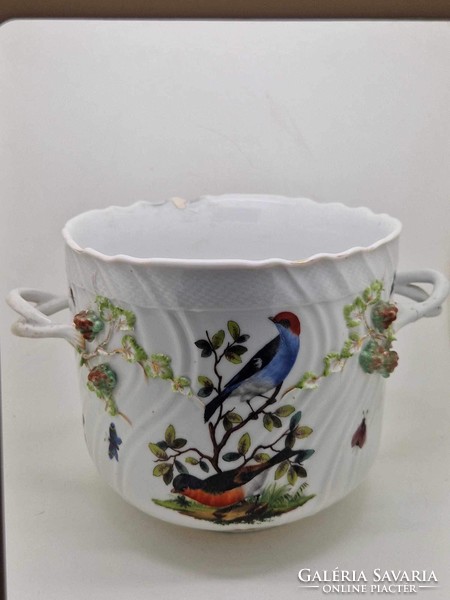 Antik meisseni Augustus Rex Helena Wolfshon virágtartó Rotschild madár minta 17cm