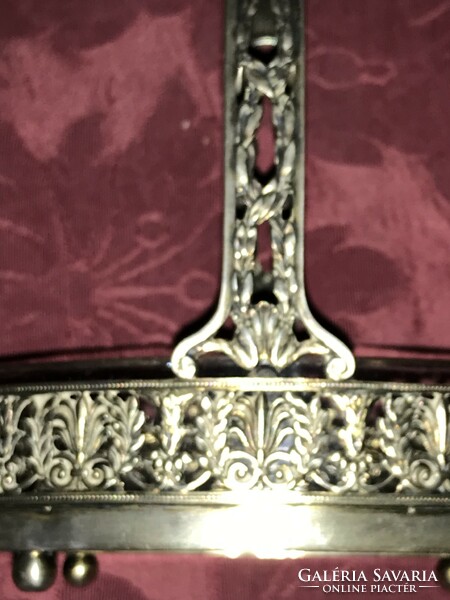 Ezüst neo -empire , klasszicista mintás  800-as német jelzésű ezüst üvegbetétes kosárka CSODA!