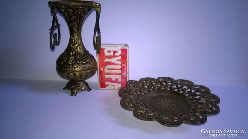 Small, decorative copper vase with coaster