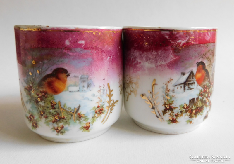Antique bird (red beak) coffee cups xix. Century