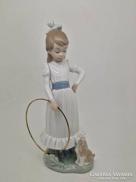 Lladro nao little girl with dog and hoop 24cm